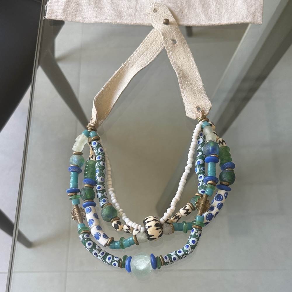 Handcrafted Multi-Strand Beaded Necklace — Blue & Green